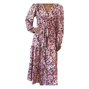 Floral Long Sleeve Maxi Dress Pink Size Small